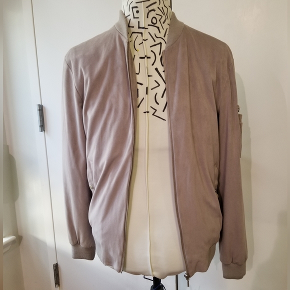 TopMan Mens Dull/Muted Pink faux Suede Bomber Jacket - Picture 2 of 11